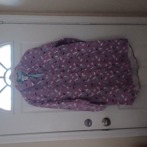 Pink K woman's night shirt long sleeves buttons 2 pockets size XL flannel purple - Picture 1 of 6
